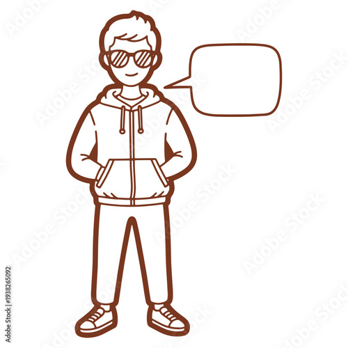 Cool young man wearing sunglasses with a blank speech bubble ready for your custom text and message vector illustration