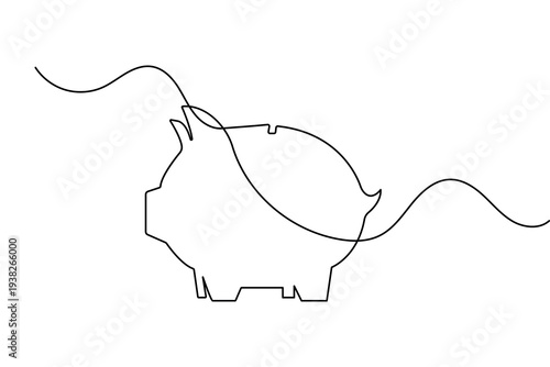 Minimalist piggy bank one line art continuous stroke vector illustration on white background