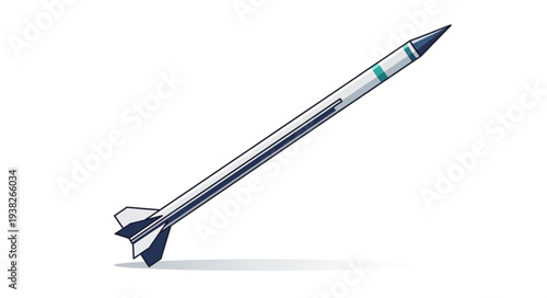 Sleek Silver Rocket on White Background.