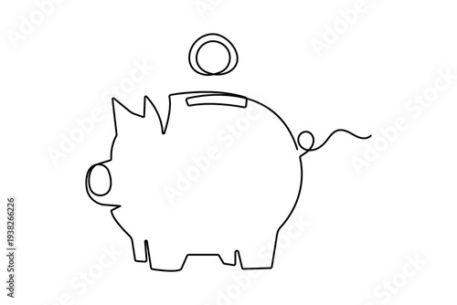 Minimalist piggy bank one line art continuous stroke vector illustration on white background