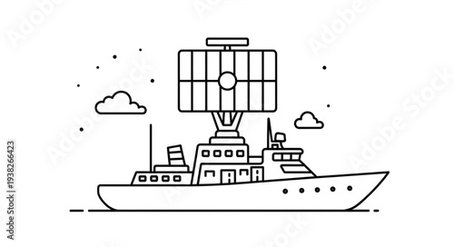 Simple Line Drawing of Ship.