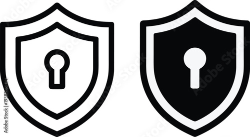Glossy vector web icon set featuring a shiny glass shield and sword symbol design for secure internet computer business security concepts