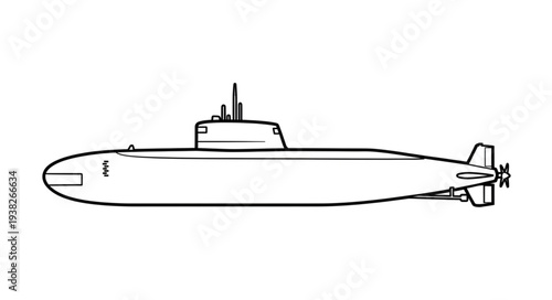 Simple Line Drawing of Submarine.