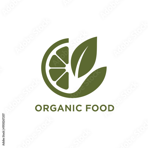 Citrus fruit slice and leaf logo design for organic food and beverage identity