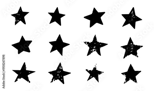 グランジテクスチャの星のシルエットのイラストセット