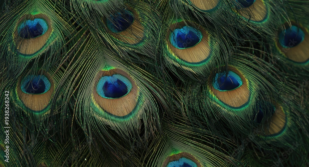 Fototapeta premium Close up view of vibrant peacock feathers with intricate details enhancing any decor
