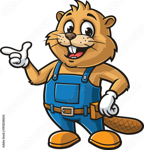 Cartoon mascot Beaver as a handyman or builder