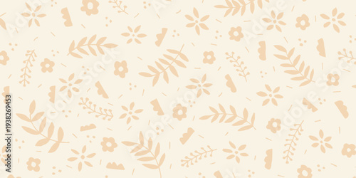 Delicate pastel floral and leaf pattern on a light background.