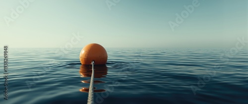Panel kuchenny z motywem Close up perspective of an orange buoy drifting on peaceful ocean water with calm sky and copy space