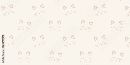 Cute Cat Face Pattern on Light Background.