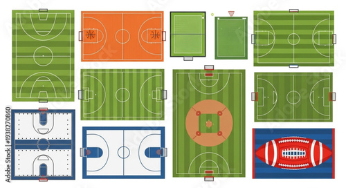 Collection of Various Sports Fields and Courts Illustration.