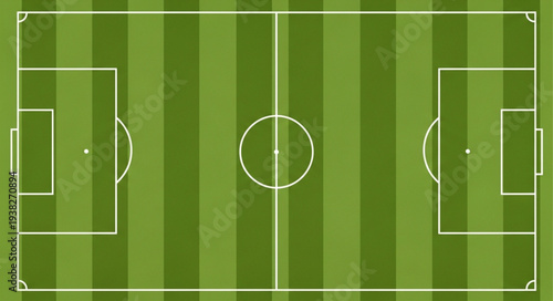 Top View Of A Soccer Field With Green Stripes.