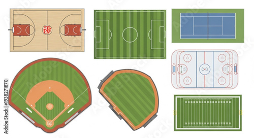 Collection of Sports Fields and Courts Top View.
