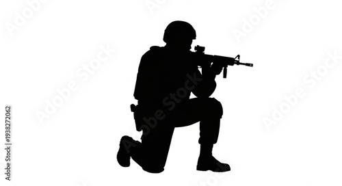 Soldier Kneeling with Rifle Silhouette.
