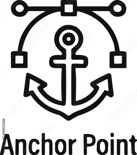 A vintage black metal anchor with rope vector icon serves as a heavy nautical marine symbol and a silhouette sign for sea sailing boat design or religious church art illustration
