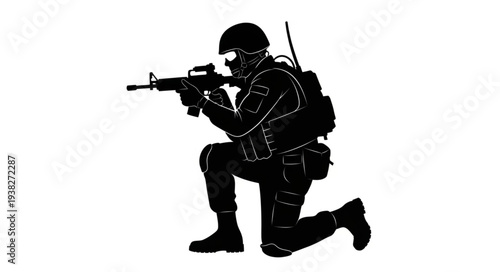 Soldier Kneeling with Rifle Silhouette.