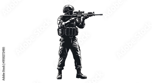 Soldier with Rifle in Combat Pose.