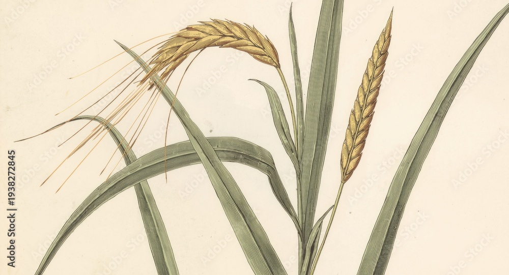 Obraz premium Detailed vintage engraving of oat plant characteristics from 1880 domestic life collection
