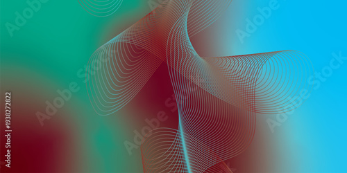 Curved luminous ribbons in azure and maroon sweeping across a deep shadowy backdrop with scattered micro sparkles, modern futuristic tech atmosphere, vector illustration