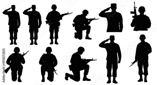 Soldiers Silhouettes Saluting and Standing.