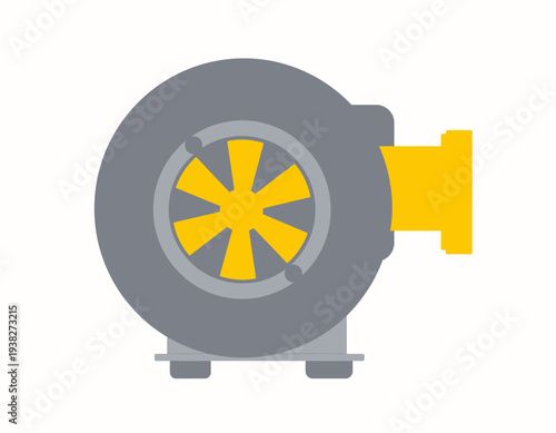 Industrial ventilation equipment illustration - a blower fan with grey casing and yellow rotor
