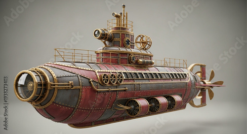 Steampunk Submarine with Industrial Details.