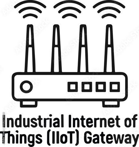 This vector illustration features a wi fi zone sign and router symbol alongside a transport delivery truck and industrial construction machine icon for business label design