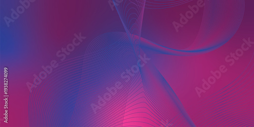Flowing navy blue and magenta glowing light waves twisting through a dark cosmic background filled with tiny shimmering particles, futuristic digital technology concept, vector illustration