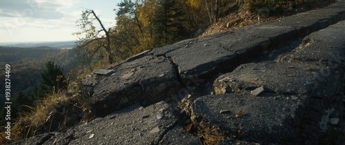 Panel kuchenny z motywem Earth tremor provokes hill slide causing fractured asphalt surface to fall