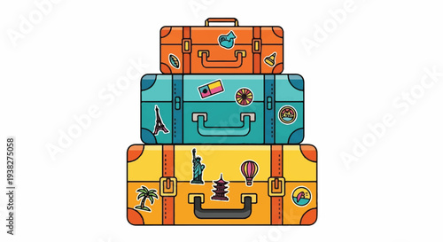Colorful Suitcases Stacked Together Representing Travel and Adventure