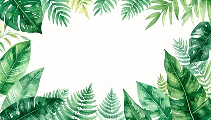 Tropical green leaves frame border background minimalist nature design