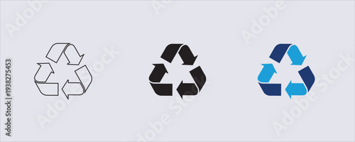 A minimalist universal recycling symbol, recycling icon composed of three chasing arrows forming a triangle, representing reduce, reuse, and recycle