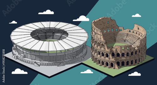 Colosseum and Modern Stadium 3D Model.