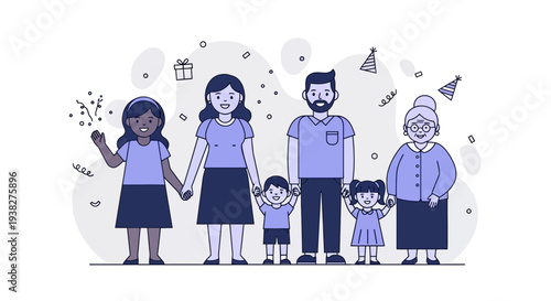 Diverse Family Group Standing Together Smiling.