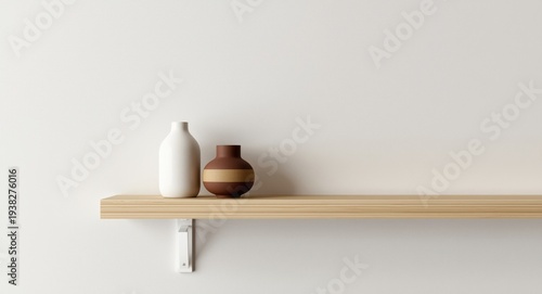 Closeup of neutral minimalist Scandinavian wall mockup featuring modern shelf design