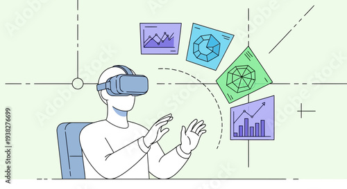 Man Using Virtual Reality Headset Interacting.