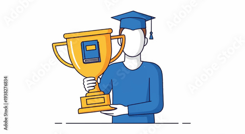 A graduate proudly holding a trophy in a celebratory gesture