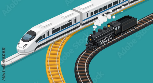 Modern White Train and Old Black Locomotive.