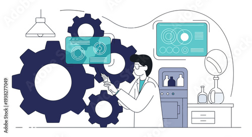 Scientist Working on Gears and Technology.