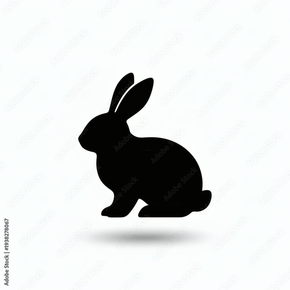Obraz premium Minimalist black silhouette of a sitting Easter rabbit on white background