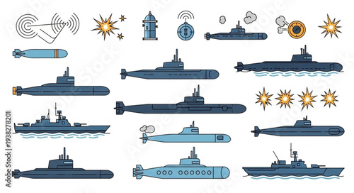 Submarines and Naval Vessels Illustration.