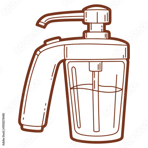 Elegant brown soap dispenser line art icon for bathroom and kitchen decoration and clean hand hygiene promotion