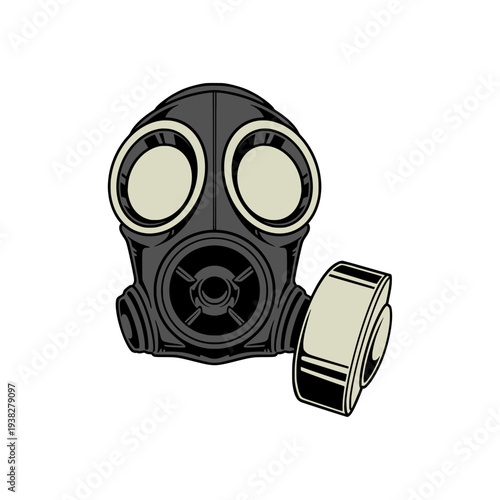 Gas Mask Illustration. Military Respirator Protection, Filter Cartridge Vector Design. Protection, Safety Equipment