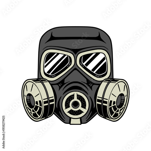 Gas Mask Illustration. Military Respirator Protection, Filter Cartridge Vector Design. Protection, Safety Equipment