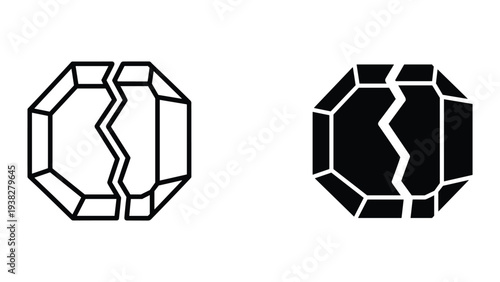 Broken Gemstone Symbol Icon Geometric Cracked