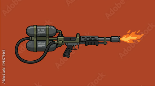 Flamethrower Weapon Illustration with Flames.