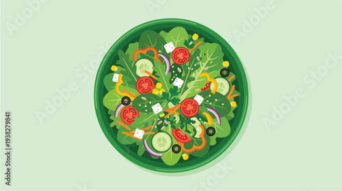 Fresh Garden Salad with Feta Cheese and Vegetables.