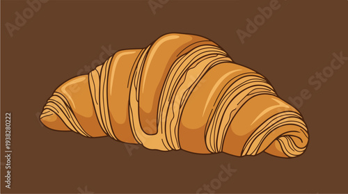 Golden Croissant Pastry Isolated on a Rich Brown Background.
