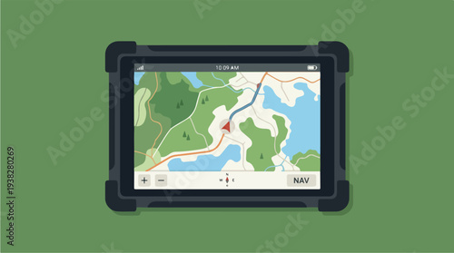 GPS Navigation Device Displaying a Route on a Map.