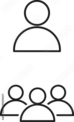 Simple line icons of a single person and a group of people